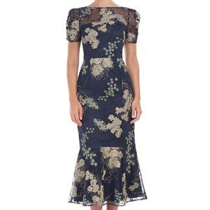 JS Collections Hope Floral Navy Embroidered Cocktail Dress